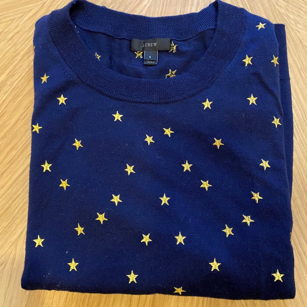 J. Crew Navy Sweater with embroidered gold stars